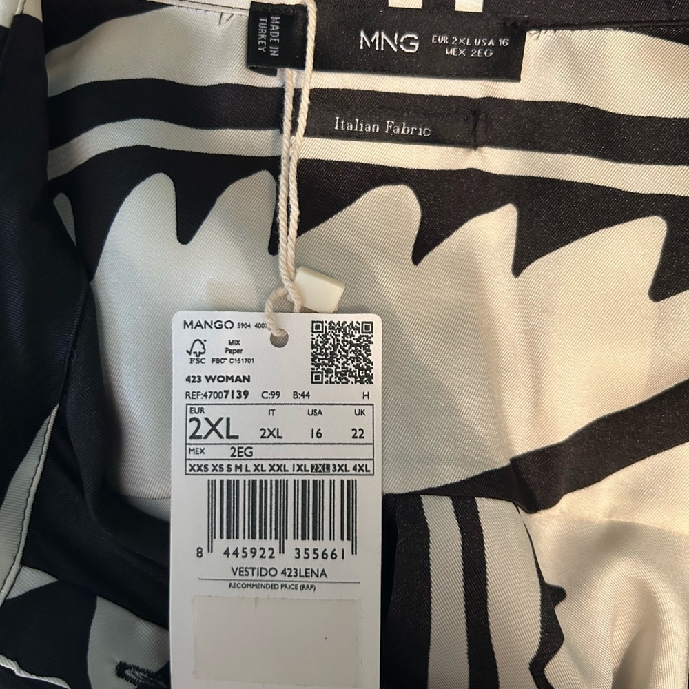 Mango Black and White Graphic Long Sleeve Dress - Picture 5 of 8